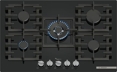 Bosch - Placa de Gas, Serie 6, 75 cm de ancho, 5 Zonas de Cocción, FlameSelect, GasStop, negro, PPQ7A6I40