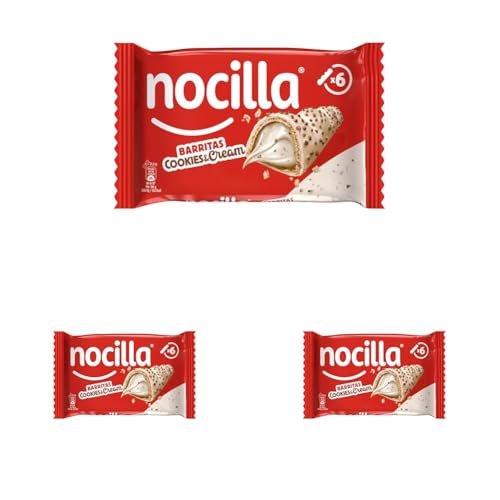 Nocilla, Barritas, Cookies&Cream, Con Crema de Leche y Avellanas y Trocitos de Galleta de Cacao, Sin Aceite de Palma - Pack de 6 Unidades- 129g (Paquete de 3)