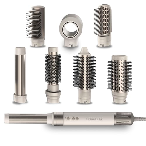 Cecotec Cepillo de Aire Secador Moldeador Alisador Multifunción 8 Cabezales CeramicCare AirGlam Champagne