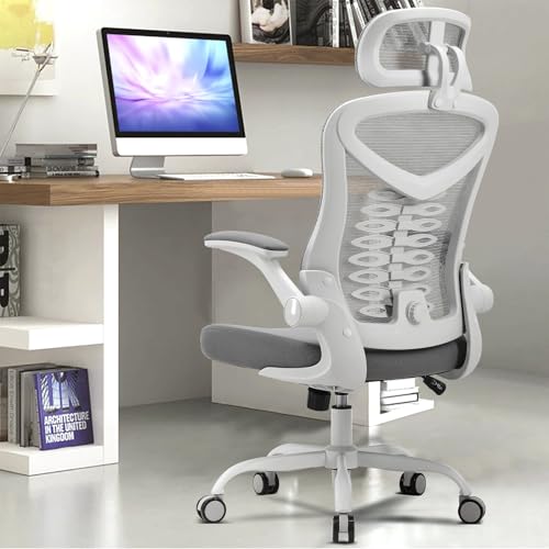 Magic Life Silla de Escritorio Ergonómica con Reposabrazos Abatibles y Soporte Lumbar - Blanco