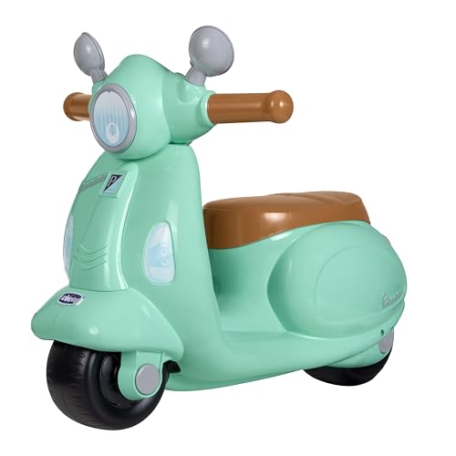 Chicco Vespa Primavera, Moto Correpasillos para Niños, Panel Electrónico, Luz, Sonido y Ruedines Estabilizadores Extraíbles, para Niños de 1 a 3 Años, MAX 25 Kg, Verdeagua