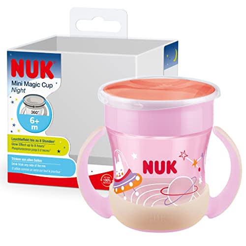 NUK Mini Magic Cup Night taza para sorber | +6 meses | 160 ml | Brilla en la oscuridad | Sin BPA | Conejito (rosa)