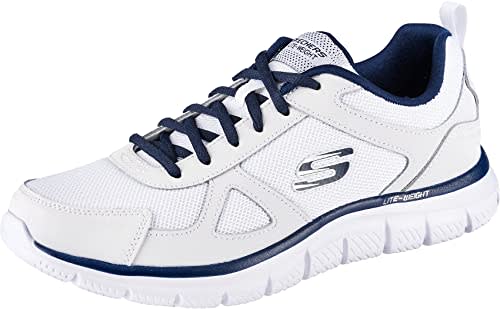 Skechers Track Scloric, Zapatillas Hombre, White Leather Mesh Pu Navy Trim, 40 EU