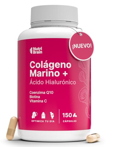 Colágeno Marino Hidrolizado Puro + Ácido Hialurónico con Vitamina C, Coenzima Q10 y Biotina | 150 Cápsulas | 5 Meses | Alta Biodisponibilidad | Péptidos Tipo I