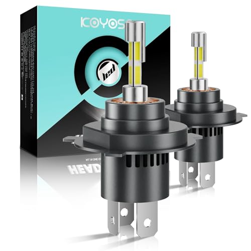 KOYOSO Bombillas H4 LED 100W: 20000LM 6500K Blanco 360° LED Faros Delanteros 400% Superbrillantes Luces Largas y Bajas - Kit de Sustitución Halógena para Coche de 12V