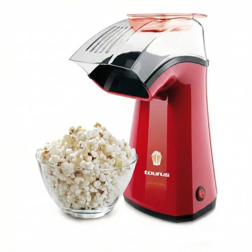 Taurus – Máquina de Palomitas Pop'N'Corn, Palomitero Eléctrico, 1100W, Sin Aceite, Aire Caliente, Listas en 3 Minutos, Rojo