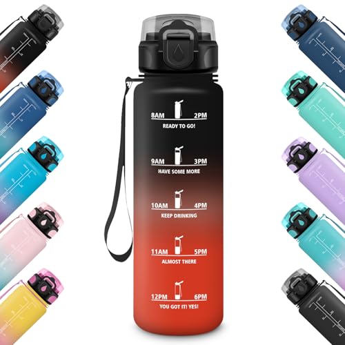 HoneyHolly Botella Agua Gimnasio 500ml, Reutilizable, Prueba de Fugas, Marcador de Tiempo Deportiva