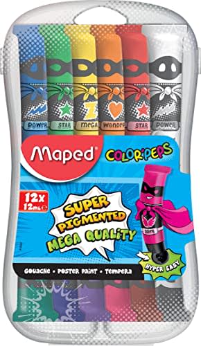 Maped, Set de Manualidades para Niños, Pintura Témpera Tubos, 12 Unidades de 12 ml