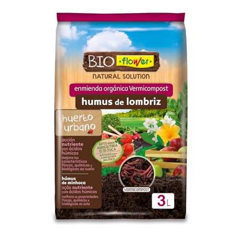 Flower - Humus de Lombriz 3 L | 100% Vermicompost | con Ácidos Húmicos y Fúlvicos | Triple Aplicación