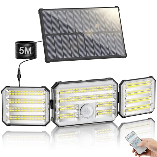 Giliwosy Luces Solares LED Exterior Jardín con Sensor de Movimiento - Focos LED Solares 7000K, 2000mAh, IP67, 4 Modos, Control Remoto, Impermeable - 1 Pieza