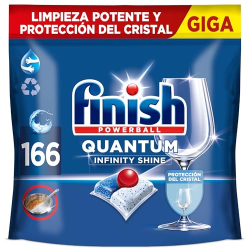 Finish Powerball Quantum Infinity Shine, pastillas para el lavavajillas, limpieza potente y protección del cristal, 166 pastillas
