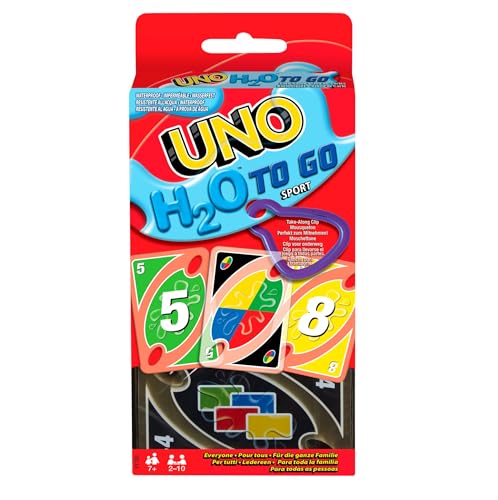 Mattel Games UNO H20 To Go, Juego de Cartas Resistentes al Agua, para niños +7 años y Adultos, Ideal para Playa, Nieve y Viajes, P1703