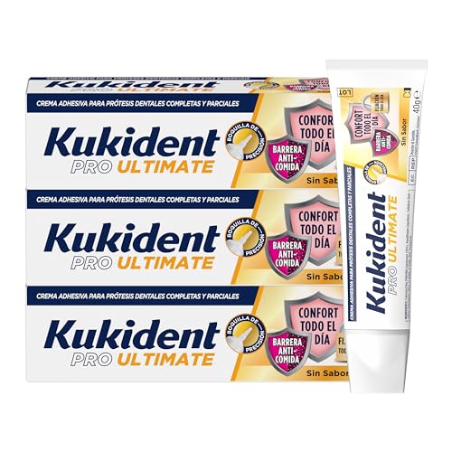 Kukident Pro Ultimate Crema Adhesiva Para Prótesis Dentales Completas Y Parciales Sin Sabor - 3x40 g
