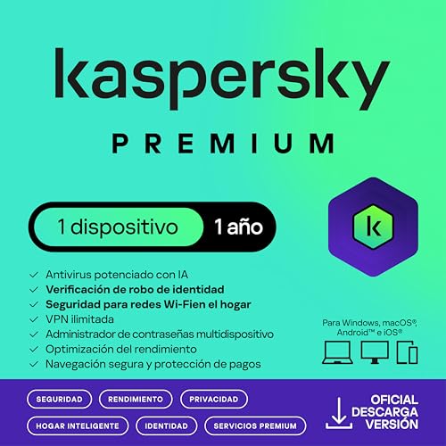Kaspersky Premium Total Security 2026 - 1 Año | 1 Dispositivo | VPN Ilimitada | Gestor de Contraseñas | Control Parental | Anti-Phishing y Firewall