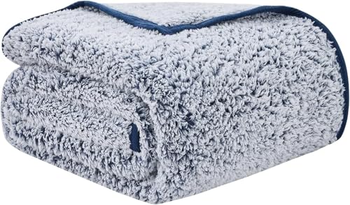 EMME Manta Sherpa Fleece, Gruesa y Elegante, Ultra Suave, Cálida, Fuzzy Mantas para Cama Microfibra Cozy Mantas, Fluffy Fuzzy Manta Reversible para Sofá Cama (Azul Marino, 130 x 150 cm)