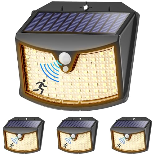Giliwosy Luz Solar Exterior, 4 Paquete/3 Modos IP65 Impermeable Focos LED Exterior Solares con Sensor de Movimiento