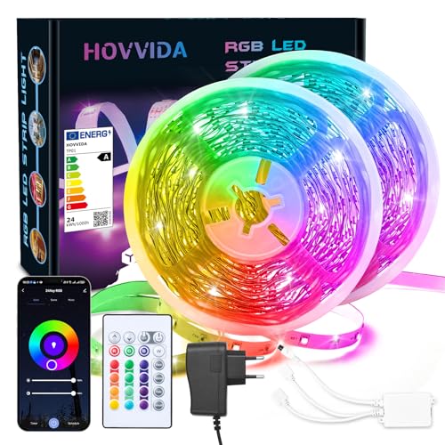 HOVVIDA Tira LED 20M WiFi, Compatible con Alexa y Google Home, 30 LED/Metro, 2x10M, 24V RGB Luces 600 LED, APP y Mando a distancia, Modo de Música, para Habitación, Sala, Cocina, Dormitorio