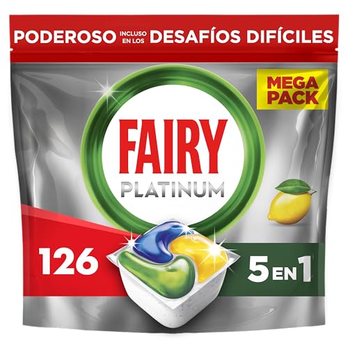 Fairy Platinum Limón - Cápsulas de Lavavajillas Todo en Uno (126 unidades) - Limpieza Profunda de Grasa y Restos Difíciles