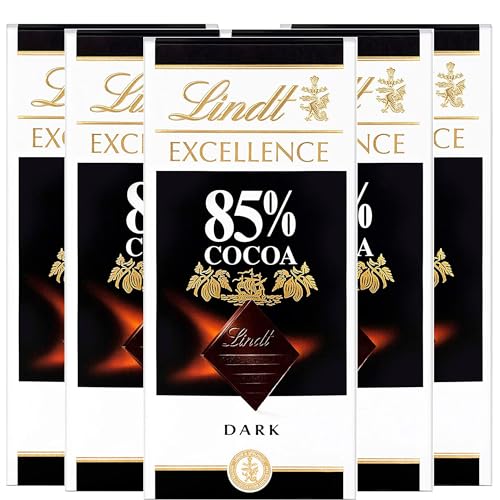 Lindt Chocolate EXCELLENCE 85% - Tableta de Chocolate Negro Puro, 100g x 5 Unidades