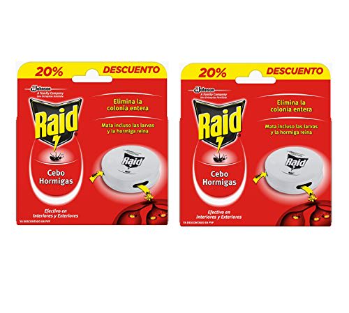 Raid Cebos - Trampas Antihormigas | Elimina la Colonia Entera | Interiores y Exteriores | 2 Packs