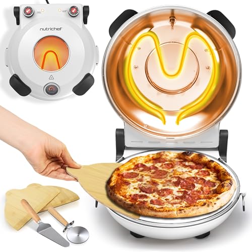 Nutrichef Horno Eléctrico para Pizza, 1200V, Control de Temperatura con Termómetro, Ventana de Visualización, Antiadherente