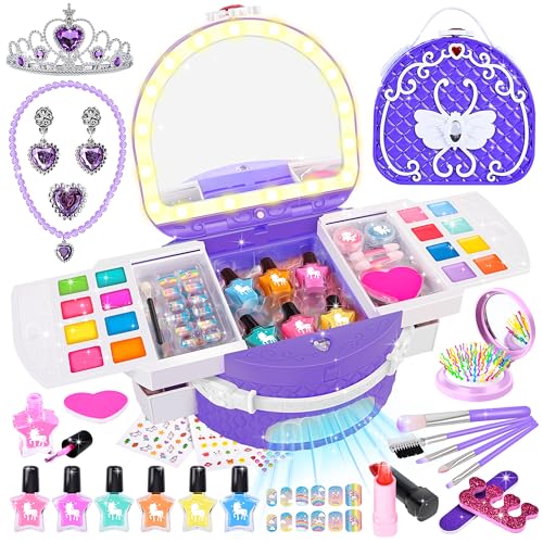 Herenear Set Manicura Niñas con Peel Off Pintauñas - Kit Estudio Uñas Infantil con Esmalte, Secador y Pegatinas - Regalo Ideal para Cumpleaños (Morado)