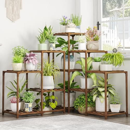 Bamworld Soporte para Plantas de Interior y Exterior, 5 Niveles, 11 Flores, Madera
