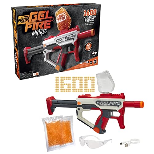 Nerf Pro Gelfire Mythic Blaster con 1.600 Rondas Gelfire, Tolva, Batería Recargable y Gafas