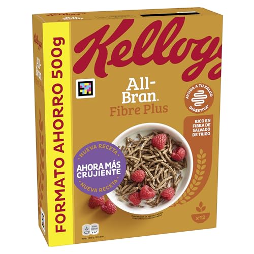 Kellogg's All Bran Fibre Plus 500g - Cereal Alto en Fibra para un Desayuno Saludable