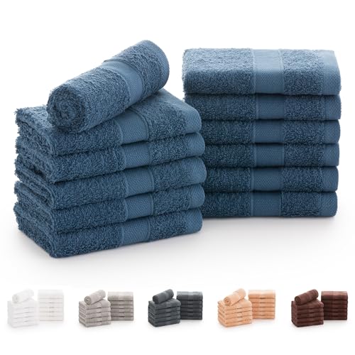 Todocama - Juego de 12 Toallas de Mano (30x30 cm) 100% Algodón Suave y Absorbente, 550 gsm Premium, (Azul Marino)