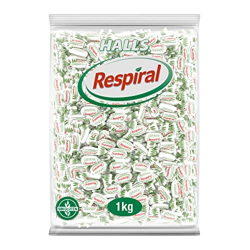 Halls Respiral Caramelos Sabor Eucalipto - Sin Gluten - Bolsa de 1 Kg | Alivio Rápido para la Tos y Congestión