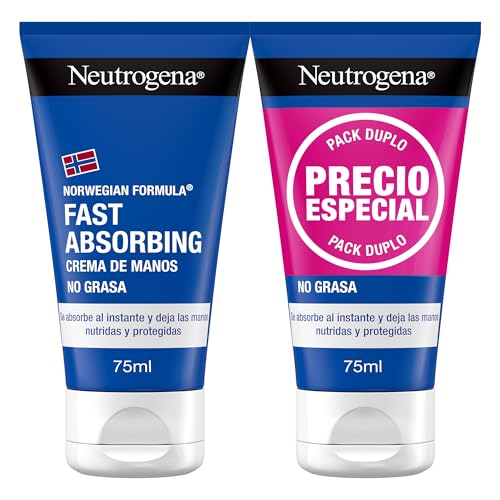 Neutrogena Fórmula Noruega Fast Absorbing (pack de 2 x 75 ml) crema de manos reparadora no grasa con glicerina y vitamina E, crema para manos agrietadas y secas de rápida absorción