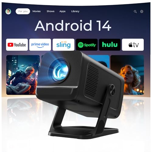 LYNCAST Mini Proyector con Android 14, 5G WiFi 6, Bluetooth 5.4 y Soporte 4K/1080P - Negro