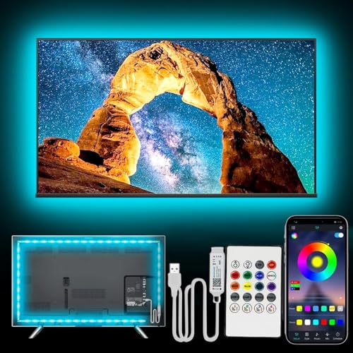 PSTAR TV Tiras Led 5 Metros para TV de 45–65 Pulgadas, USB Sincronización de Música Bluetooth con Inteligente Control de APP y Control Remoto para TV Fiesta Bar y Pasillo