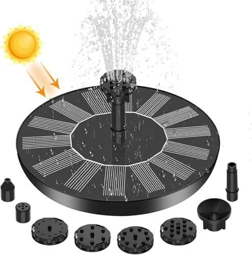 Qumox Bomba Solar para Fuente de Baño de Pájaros, 1.4 W con 6 Boquillas, Bomba Flotante para Jardín, Estanque, Piscina