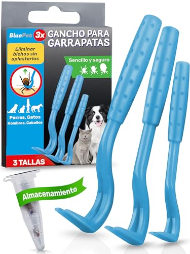 BluePet Ganchos para Garrapatas, Set de 3 Tamaños, Pinza Quita Garrapatas para Personas, Perros, Gatos y Caballos, Pinzas Antigarrapatas, Eliminador de Garrapatas