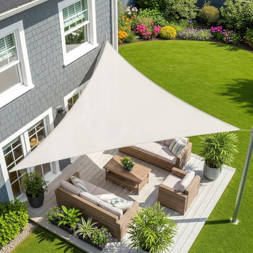 Sunnylaxx 3x3x3m Impermeable Toldo Vela de Sombra, Triangular Crema Toldos Exterior Terraza Protección Rayos UV para Exteriores, Pergola, Jardín, Terrazas