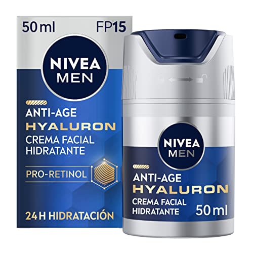 NIVEA MEN Hyaluron Crema Hidratante Antiedad FP15 (50 ml) - Hidratación Avanzada para Piel Madura