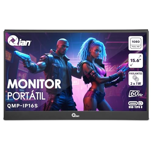Qian Monitor Portátil IPS Full HD de 15,6" a 60Hz 1920 × 1080 con Soporte, Altavoces Duales, Segunda Pantalla Ultradelgada para Ordenador Portátil/PC/Mac/PS3/4/5/Xbox