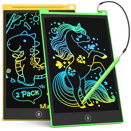 TECJOE Paquete de 2 tabletas de escritura LCD, 8.5 pulgadas, tablero de garabatos colorido para niños