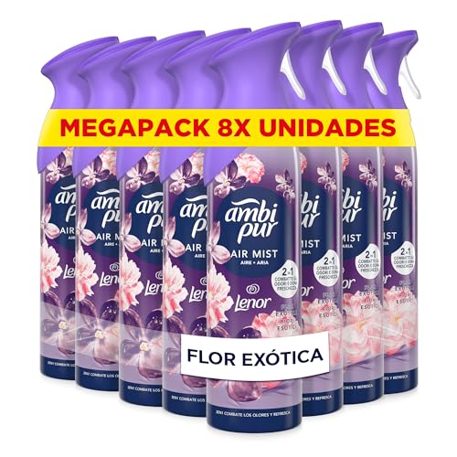 Ambipur Flor Exótica Ambientador en Spray 185ml x 8 - Fragancia Duradera