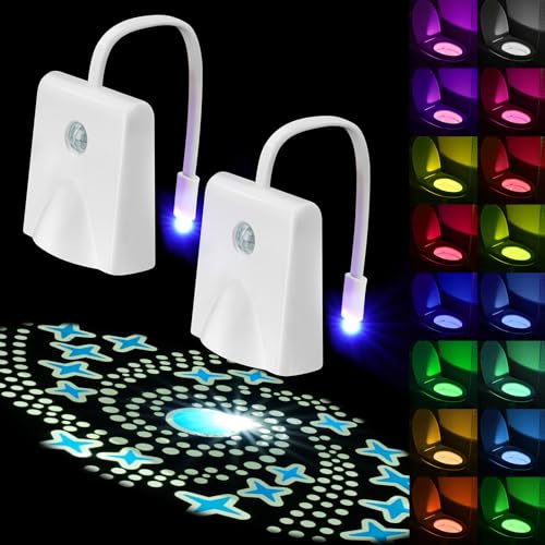 HOTUT 2 Piezas LED Luz de Inodoro con Detección de Movimiento - Iluminación Nocturna Recargable USB en 16 Colores