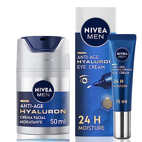 NIVEA MEN Hyaluron Crema Hidratante Antiedad FP15 + Contorno de Ojos Antiedad con Ácido Hialurónico - Pack 50ml