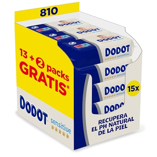 Dodot Toallitas Sensitive para Bebé - 810 Unidades (15 Paquetes x 54) - Protección Óptima para la Piel Sensible