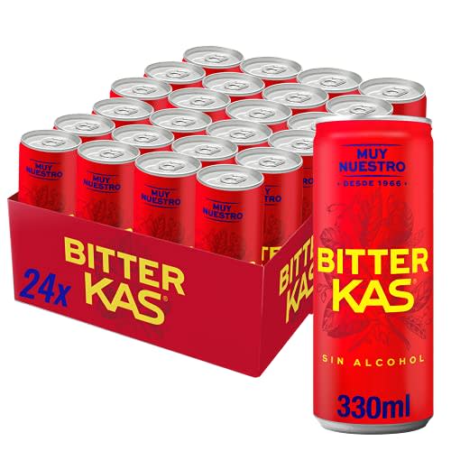 Bitter kas Refresco con sabor amargo sin alcohol, pack de 24 latas de 330 ml, 7.92 litros en total
