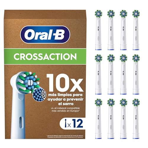 Oral-B Pro CrossAction Recambios Originales para Cepillo de Dientes Eléctrico, Pack de 12 Cabezales De Recambio con Indicador De Uso, Blanco (Tamaño Buzón)