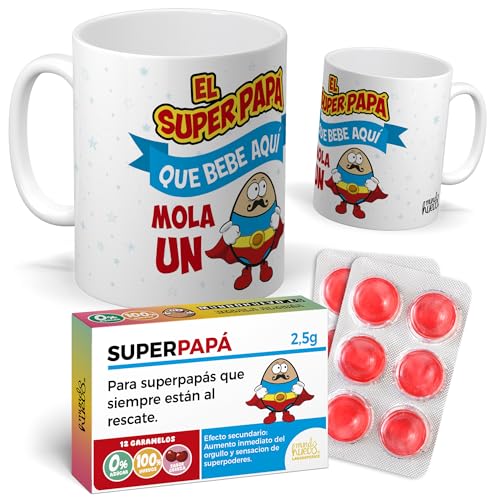 Regalo Divertido Día del Padre | Taza Personalizada "EL Super Papa" + Caramelos de Broma