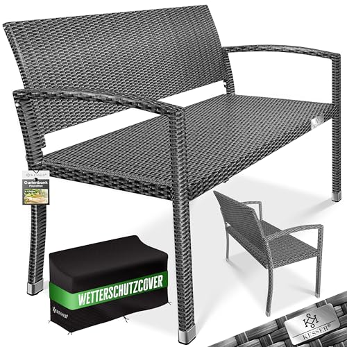 KESSER® Banco de jardín de polirratán de 2 plazas, Resistente a la Intemperie, Resistente a los Rayos UV y soporta hasta 320 kg, Banco para balcón de 125 x 62 x 90 cm, Muebles de jardín