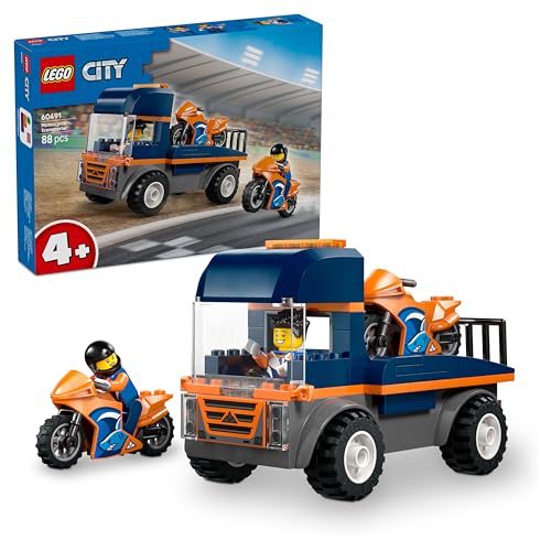 LEGO City Camión de Transporte de Motos - 60491 | Juguete para Niños de 4+ Años con 2 Motos, Minifiguras y Rampa | Regalo de Cumpleaños