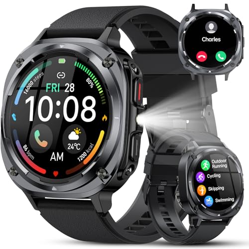 Reloj Inteligente Hombre Militar, 1.45" HD Smartwatch Hombre con Llamadas BT 5.3, 114+ Modos Deportivos, Monitor de Sueño/Podómetro/Pulsómetro, IP68 Impermeable Pulsera Actividad para Android iOS